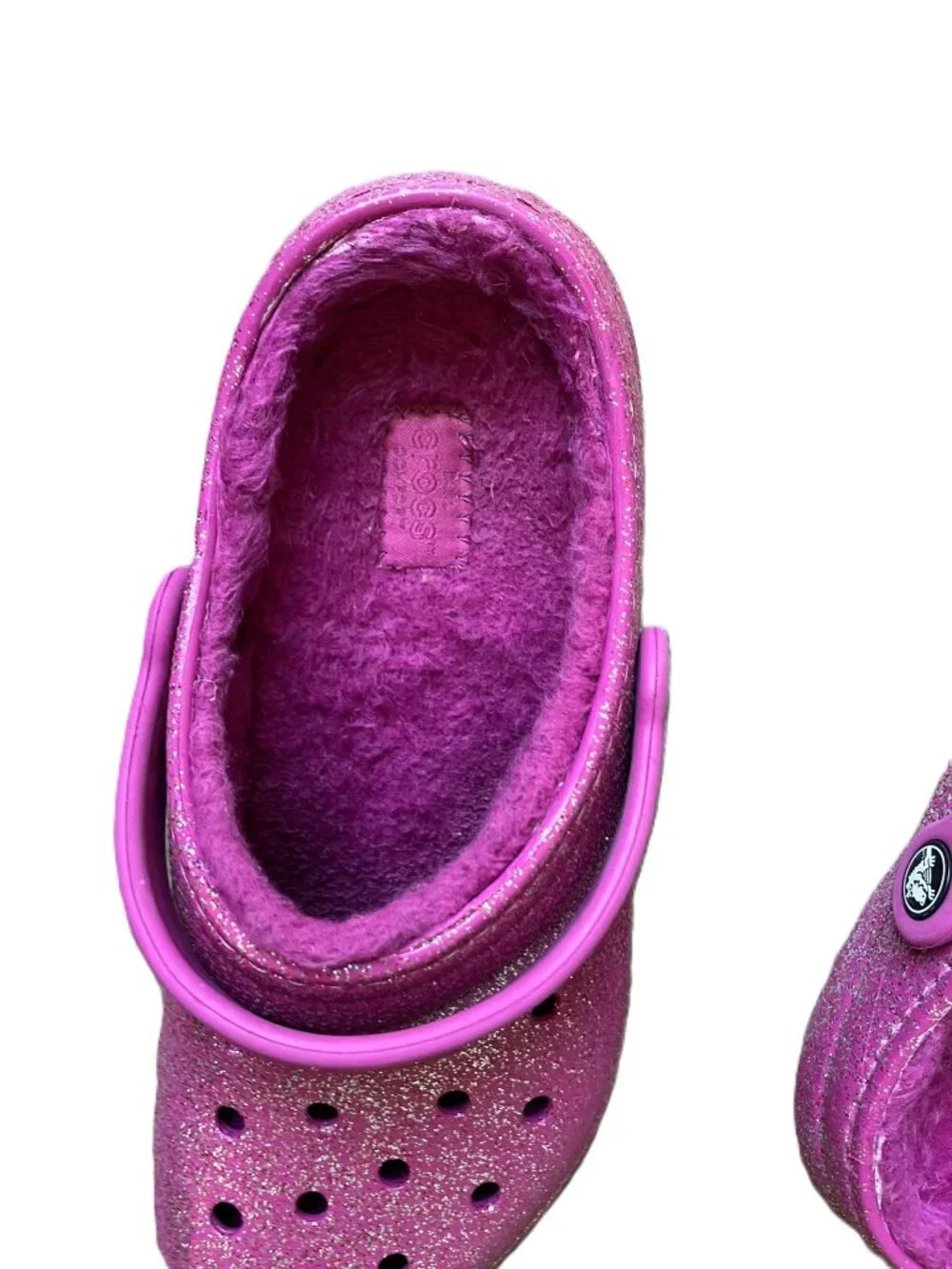 Crocs Pink Glitter Fuzz-Lined Clogs - Youth Size J3